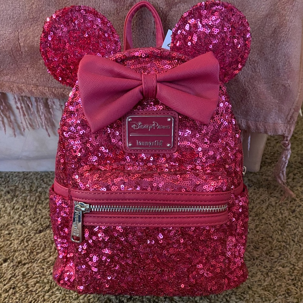 BRAND NEW pink orchid sequin loungefly bag